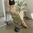Band-waist Satin Long Skirt