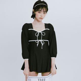 Contrast Trim Bow Swimdress