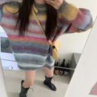 Gradient Striped Sweater Red & Yellow & Blue & Gray - One Size