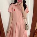 Short-sleeve Heart Embroidered Mini Collared Dress