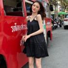 Strappy Frill Trim A-line Mini Dress Black - One Size