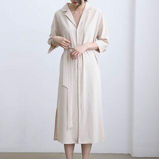Collared 3/4 Sleeve Midi Dress