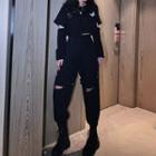Short-sleeve Butterfly Print T-shirt / Detachable-leg Cargo Pants / Set