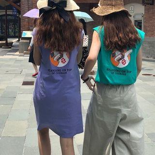 Dog Print Sleeveless T-shirt Dress