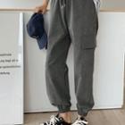 Drawstring-waist Pocket-detail Jogger Pants Charcoal Gray - One Size