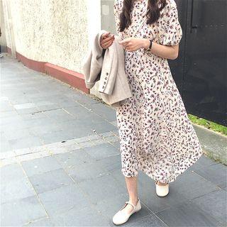 Puff Sleeve Floral Printed Midi Dress