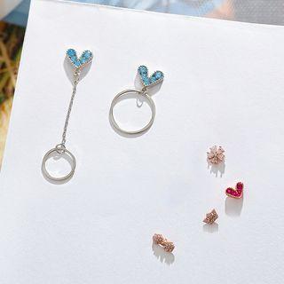 925 Sterling Silver Rhinestone Heart / Flower / Crown Earring (various Designs)