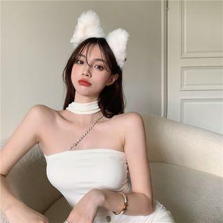Rhinestone Choker-neck Crop Top White - One Size