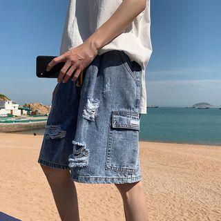 Distressed Cargo Denim Shorts