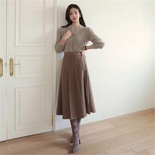 Band-waist Pleated Faux-suede Skirt