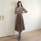 Band-waist Pleated Faux-suede Skirt