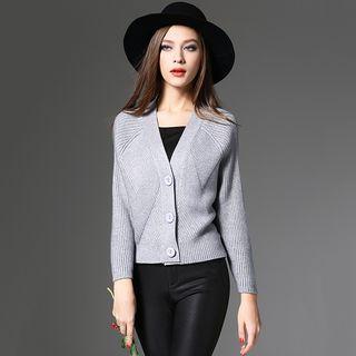 Plain V-neck Cropped Cardigan