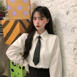 Long-sleeve Plain Shirt / Striped Necktie / Set