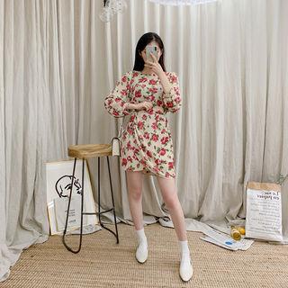 Rosette Crepe Mini Wrap Dress