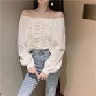 Long-sleeve Shirred Square-neck Blouse As Shown In Figure - One Size