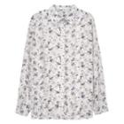 Long-sleeve Floral Printed Chiffon Shirt White - One Size
