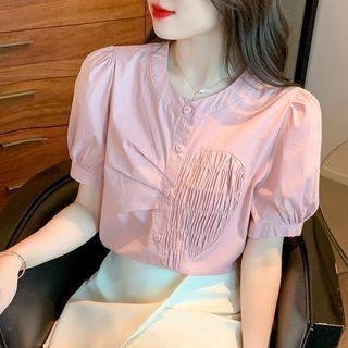 Short-sleeve Pleated Trim Blouse