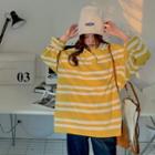 Striped Polo Sweatshirt Stripes - Yellow & White - One Size
