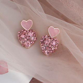 925 Sterling Silver Rhinestone Heart Dangle Earring 1 Pair - One Size