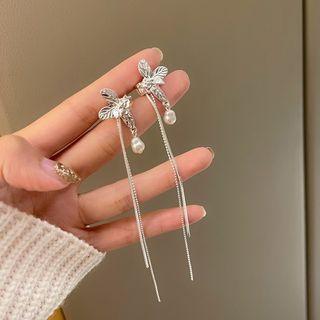 Leaf Faux Pearl Alloy Fringed Earring 1 Pair - Silver - One Size
