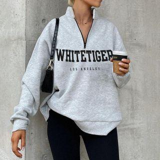 Long Sleeve Lettering Zip-detail Sweatshirt