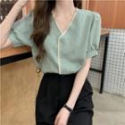 Puff Sleeve Lace Trim Blouse