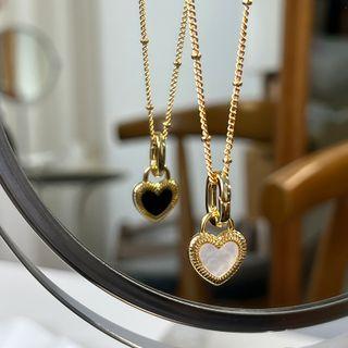 Heart Pendant Alloy Necklace 1 Pc - Black & White Heart - Gold - One Size