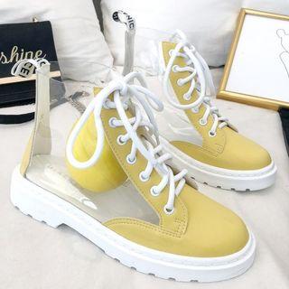 Pvc Panel Lace-up Short Boots