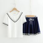 Set: Short-sleeve T-shirt + A-line Skirt As Shown In Figure - One Size