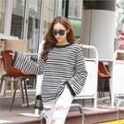 Long-sleeve Contrast-trim Stripe T-shirt