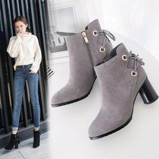 Genuine-leather Chunky Heel Tasseled Short Boots
