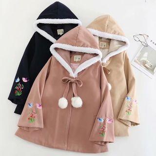 Embroidered Pom Pom Hooded Jacket