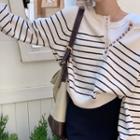 Striped Henley Sweater Stripes - White - One Size