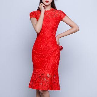 Cap Sleeve Sheath Lace Cocktail Dress