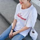 Letter Embroidered Short-sleeve T-shirt White - One Size