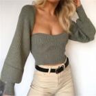 Puff Sleeve Square-neck Crop Sweater