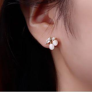 Cherry Cat Eye Stone Alloy Earring With Gift Box - 1 Pair - Gold - One Size