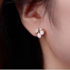 Cherry Cat Eye Stone Alloy Earring With Gift Box - 1 Pair - Gold - One Size