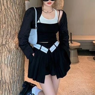 Long-sleeve Shrug / Mock Two-piece Tank Top / Skort