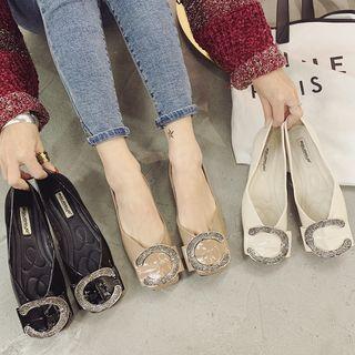Rhinestone Buckle Square-toe Flats
