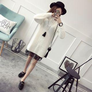 Lace Hem Cable Knit High Neck Dress