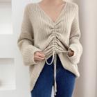 V-neck Ruched Ribbed Sweater