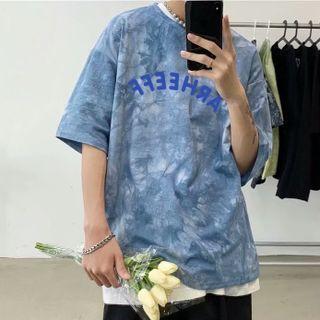 Lettering Tie-dye Short-sleeve Top