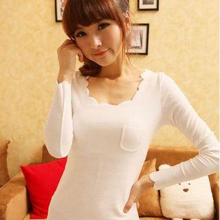 Scallop Neck Long-sleeve T-shirt