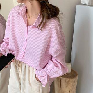 Bell-sleeve Striped Loose-fit Shirt