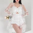 Set: Spaghetti Strap Swimsuit + Lace Cover-up Jacket