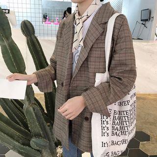 Plaid Double-breasted Blazer As Figure - One Size