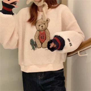 Bear Printed Fleece-lined Pullover