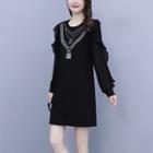 Long-sleeve Rhinestone Ruffle A-line Dress