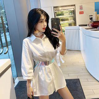 3/4-sleeve Shirt Dress White - One Size